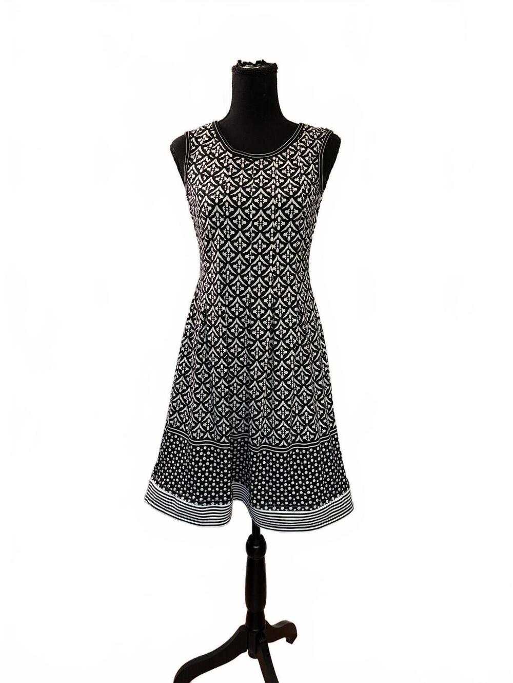 Black and White Patterned Sleeveless A-Line Dress Size XS